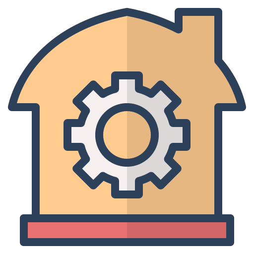 Gear, house, invesment, management, property, real estate, setting icon